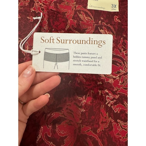 Soft Surroundings Ponte Knit Pants Women Red Gold Floral Pull On Straight Leg - Picture 5 of 7